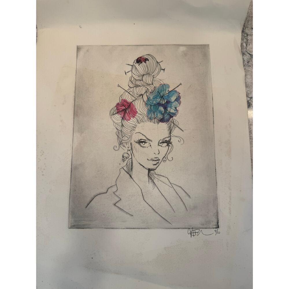 Limited Edition Hand-signed Illustration Stylized Portrait 12x9" JL